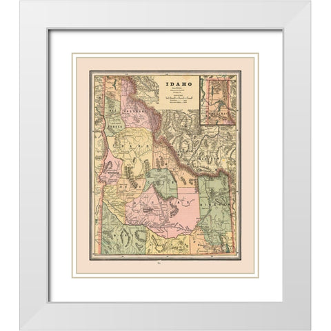Idaho, United States - Cram 1888 White Modern Wood Framed Art Print with Double Matting by Cram