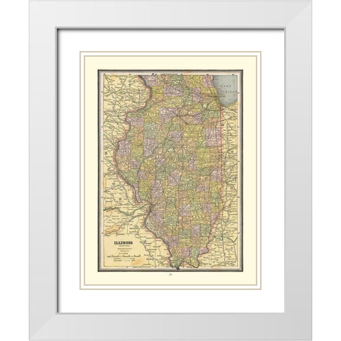 Illinois - Cram 1888 White Modern Wood Framed Art Print with Double Matting by Cram
