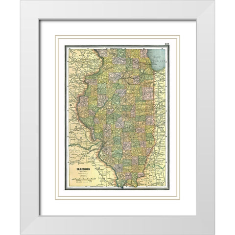 Illinois - Johnson 1888 White Modern Wood Framed Art Print with Double Matting by Johnson