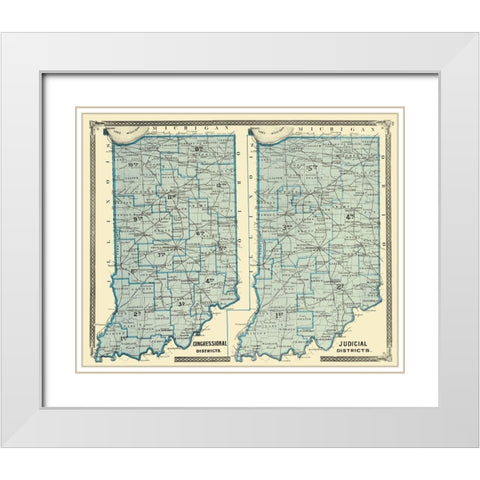 Indiana Political Map - Baskin 1876 White Modern Wood Framed Art Print with Double Matting by Baskin