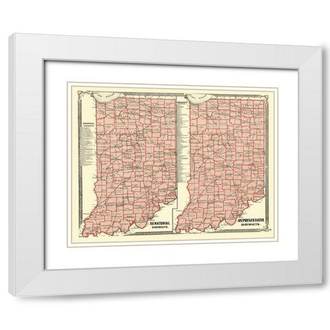 Indiana Senatorial, Representative Districts 1876 White Modern Wood Framed Art Print with Double Matting by Baskin