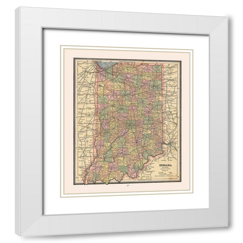 Indiana - Cram 1888 White Modern Wood Framed Art Print with Double Matting by Cram