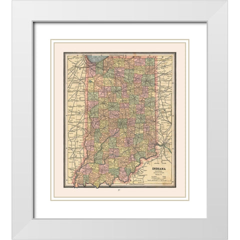 Indiana - Cram 1888 White Modern Wood Framed Art Print with Double Matting by Cram