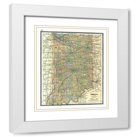 Indiana - Johnson 1888 White Modern Wood Framed Art Print with Double Matting by Johnson