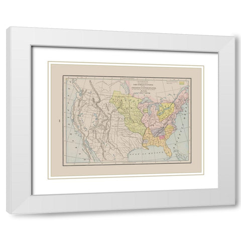 Indian Nations - First Settlement - Cram 1892 White Modern Wood Framed Art Print with Double Matting by Cram