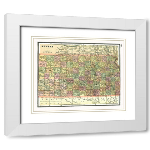 Kansas - Johnson 1888 White Modern Wood Framed Art Print with Double Matting by Johnson