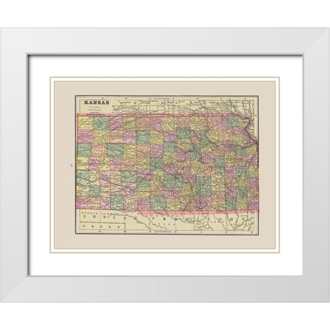Kansas - Cram 1892 White Modern Wood Framed Art Print with Double Matting by Cram