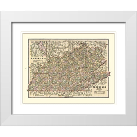Kentucky, Tennessee - Cram 1888 White Modern Wood Framed Art Print with Double Matting by Cram