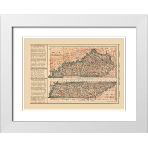 Kentucky - Tennessee - Reynold 1921 White Modern Wood Framed Art Print with Double Matting by Reynold