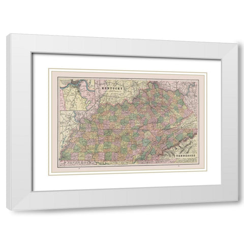 Kentucky - Tennessee - Cram 1892 White Modern Wood Framed Art Print with Double Matting by Cram
