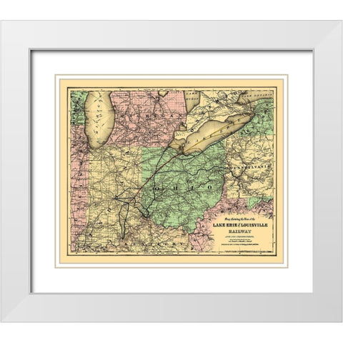 Lake Erie and Louisville Railway - Colton 1872 White Modern Wood Framed Art Print with Double Matting by Colton