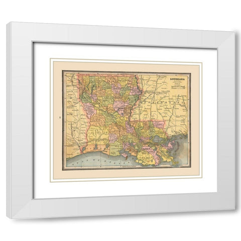 Louisiana, United States - Cram 1888 White Modern Wood Framed Art Print with Double Matting by Cram