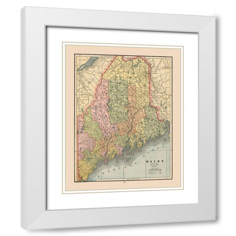 Maine - Cram 1888 White Modern Wood Framed Art Print with Double Matting by Cram