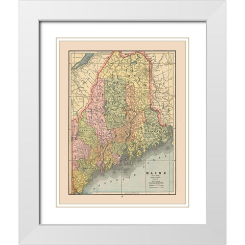 Maine - Cram 1888 White Modern Wood Framed Art Print with Double Matting by Cram