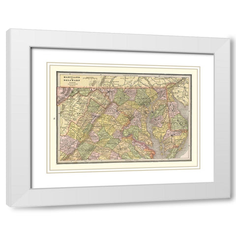 Maryland, Delaware - Cram 1888 White Modern Wood Framed Art Print with Double Matting by Cram