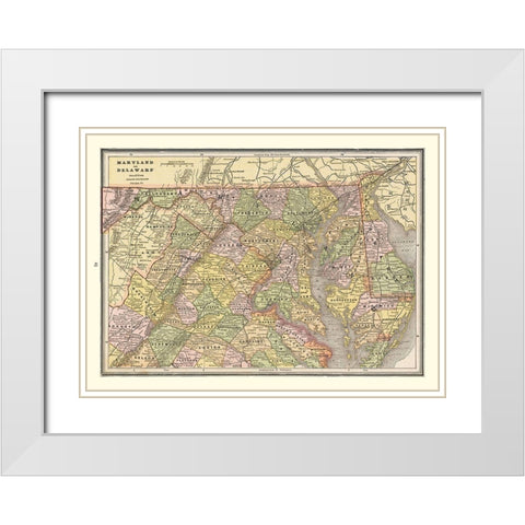 Maryland, Delaware - Cram 1888 White Modern Wood Framed Art Print with Double Matting by Cram