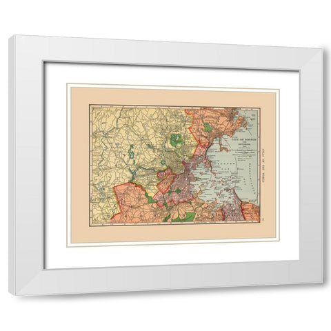 Boston Massachusetts - Hammond 1910 White Modern Wood Framed Art Print with Double Matting by Hammond