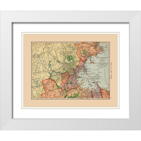 Boston Massachusetts - Hammond 1910 White Modern Wood Framed Art Print with Double Matting by Hammond
