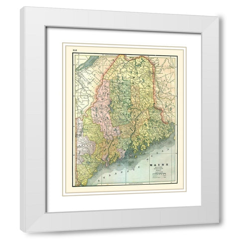 Maine - Johnson 1888 White Modern Wood Framed Art Print with Double Matting by Johnson