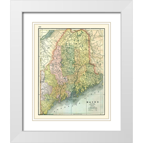 Maine - Johnson 1888 White Modern Wood Framed Art Print with Double Matting by Johnson