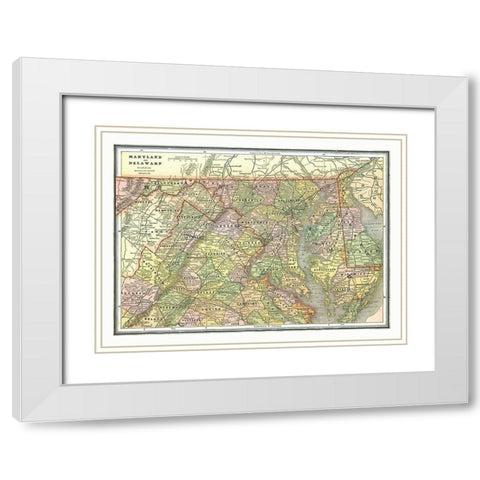 Maryland, Delaware - Johnson 1888 White Modern Wood Framed Art Print with Double Matting by Johnson
