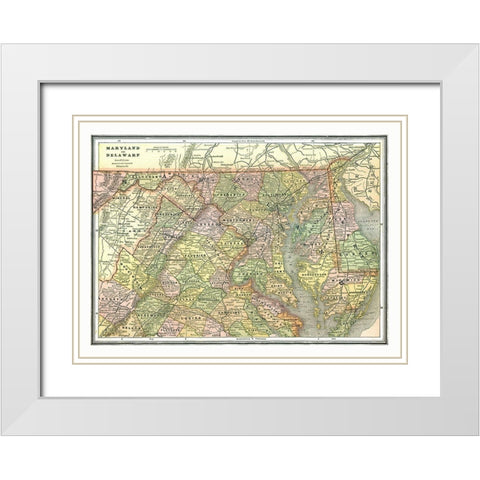 Maryland, Delaware - Johnson 1888 White Modern Wood Framed Art Print with Double Matting by Johnson