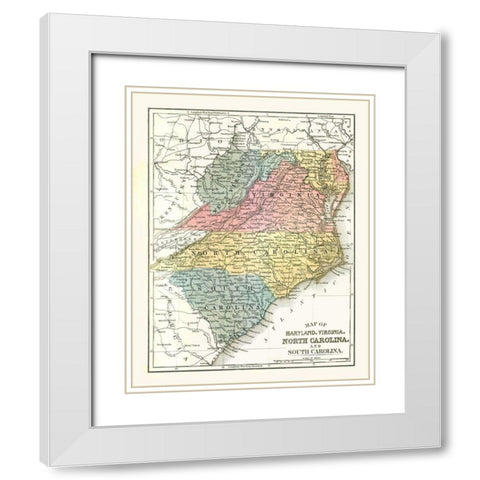 Maryland, Virginia, North Carolina - Mitchell 1869 White Modern Wood Framed Art Print with Double Matting by Mitchell
