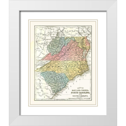 Maryland, Virginia, North Carolina - Mitchell 1869 White Modern Wood Framed Art Print with Double Matting by Mitchell