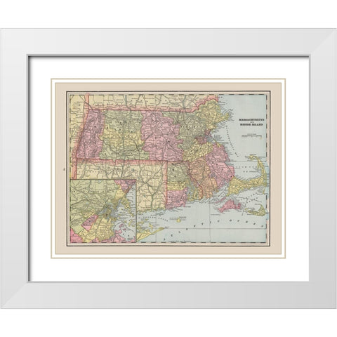 Massachusetts - Rhode Island - Cram 1892 White Modern Wood Framed Art Print with Double Matting by Cram