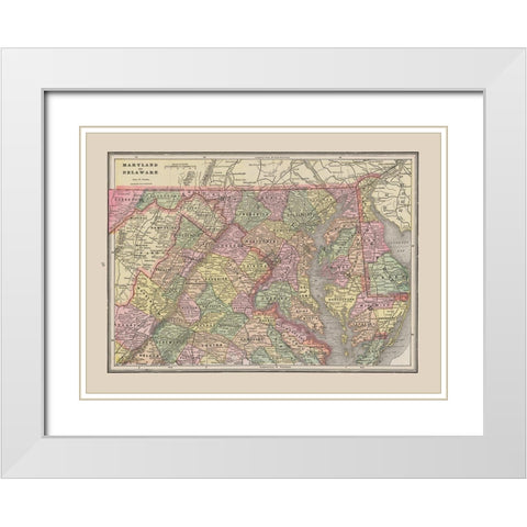 Maryland - Delaware - Cram 1892 White Modern Wood Framed Art Print with Double Matting by Cram