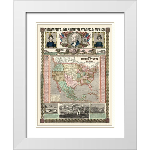 United States - Mexico - Thayer 1868 White Modern Wood Framed Art Print with Double Matting by Thayer