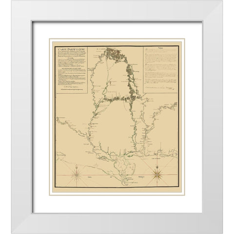Mississippi to Ft Assumption and Florida 1743 White Modern Wood Framed Art Print with Double Matting by Demarigny