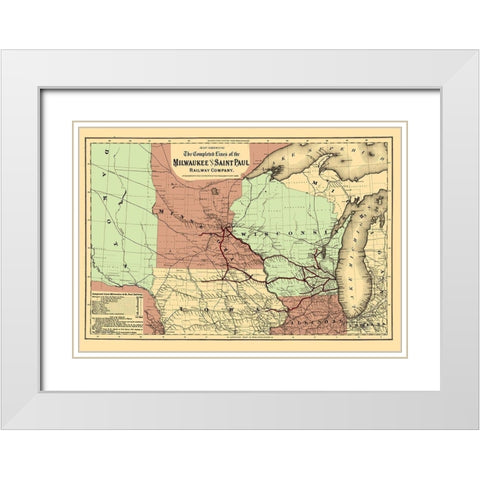 Milwaukee and Saint Paul Railway - Colton 1872 White Modern Wood Framed Art Print with Double Matting by Colton
