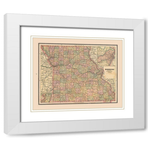 Missouri - Cram 1888 White Modern Wood Framed Art Print with Double Matting by Cram