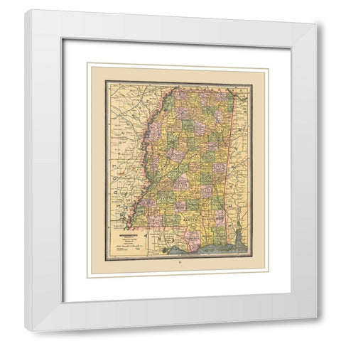 Mississippi, United States - Cram 1888 White Modern Wood Framed Art Print with Double Matting by Cram