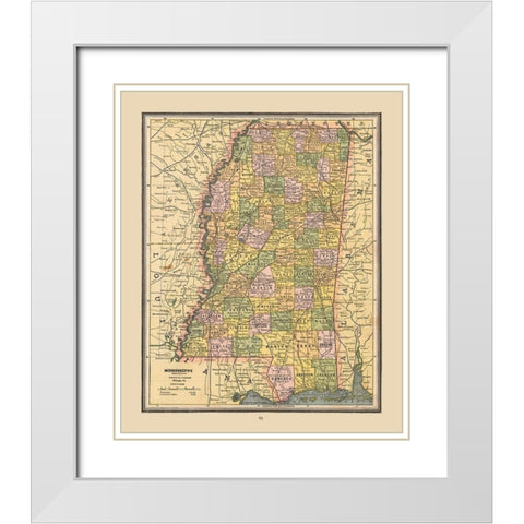 Mississippi, United States - Cram 1888 White Modern Wood Framed Art Print with Double Matting by Cram