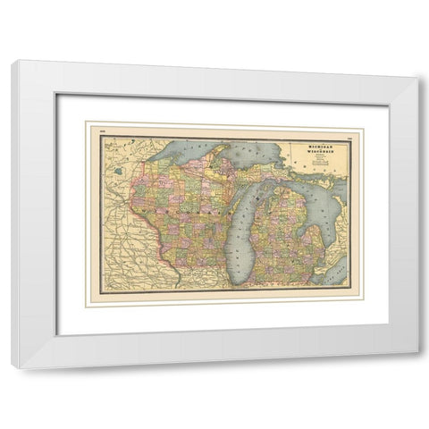 Michigan, Wisconsin - Johnson 1888 White Modern Wood Framed Art Print with Double Matting by Johnson