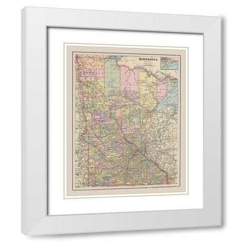 Minnesota - Cram 1892 White Modern Wood Framed Art Print with Double Matting by Cram