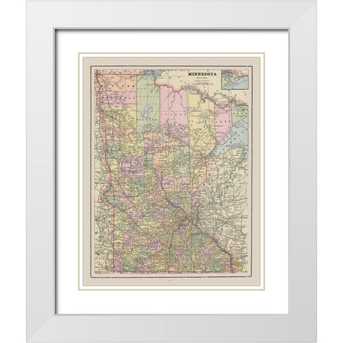 Minnesota - Cram 1892 White Modern Wood Framed Art Print with Double Matting by Cram