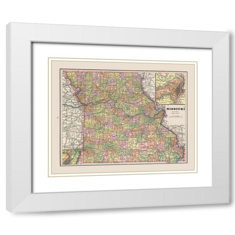 Missouri - Cram 1892 White Modern Wood Framed Art Print with Double Matting by Cram