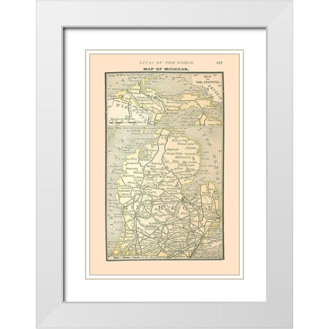Michican - Alden 1886 White Modern Wood Framed Art Print with Double Matting by Alden