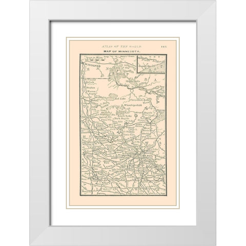 Minnesota - Alden 1886 White Modern Wood Framed Art Print with Double Matting by Alden