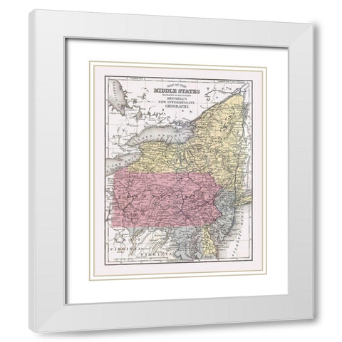 Middle States - Mitchell 1877 White Modern Wood Framed Art Print with Double Matting by Mitchell