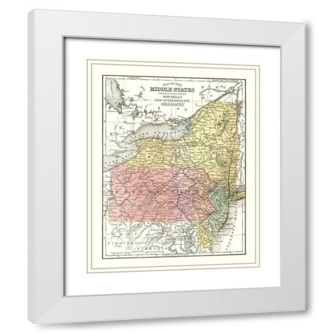 Middle States - Mitchell 1869 White Modern Wood Framed Art Print with Double Matting by Mitchell
