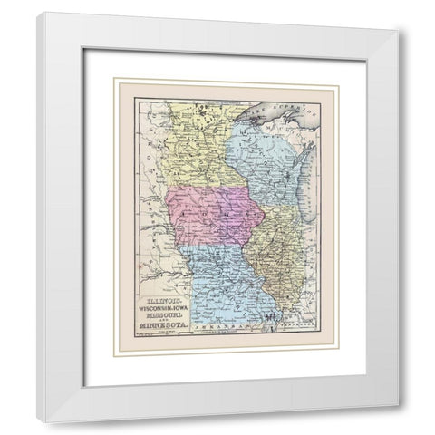 Midwestern United States - Mitchell 1877 White Modern Wood Framed Art Print with Double Matting by Mitchell