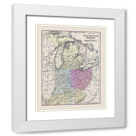 Ohio, Michigan, Indiana, Kentucky - Mitchell 1877 White Modern Wood Framed Art Print with Double Matting by Mitchell