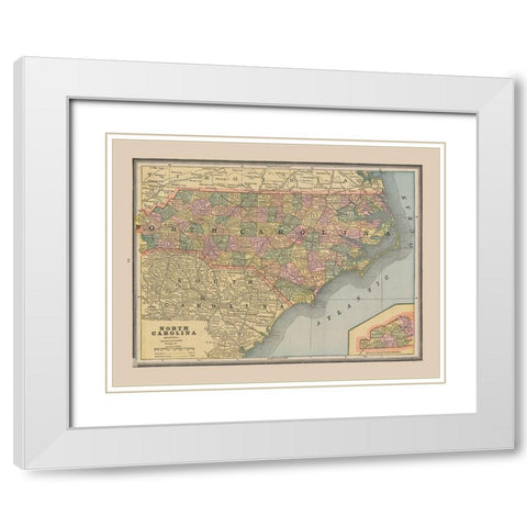 North Carolina, United States - Cram 1888 White Modern Wood Framed Art Print with Double Matting by Cram