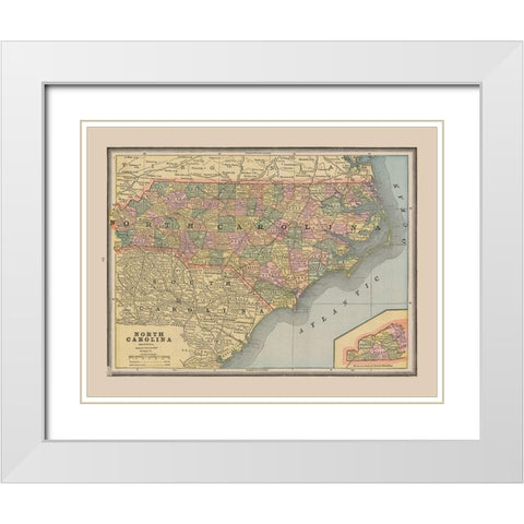 North Carolina, United States - Cram 1888 White Modern Wood Framed Art Print with Double Matting by Cram