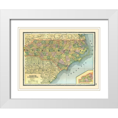 North Carolina - Johnson 1888 White Modern Wood Framed Art Print with Double Matting by Johnson