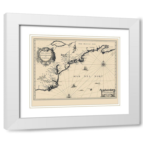 New England to Virginia Dutch Map - Janbonius 1642 White Modern Wood Framed Art Print with Double Matting by Janbonius